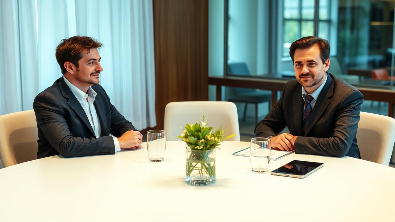 Beiratssitzung in heller WEG-Umgebung mit Wirtschaftsplan und Notizblock