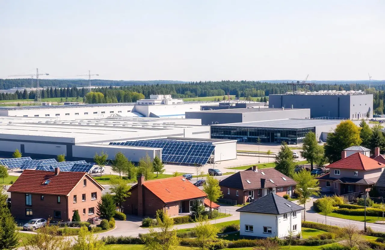 Chemiepark Bitterfeld-Wolfen mit Solaranlagen und benachbarten Wohnhäusern – Symbolbild Stadtentwicklung