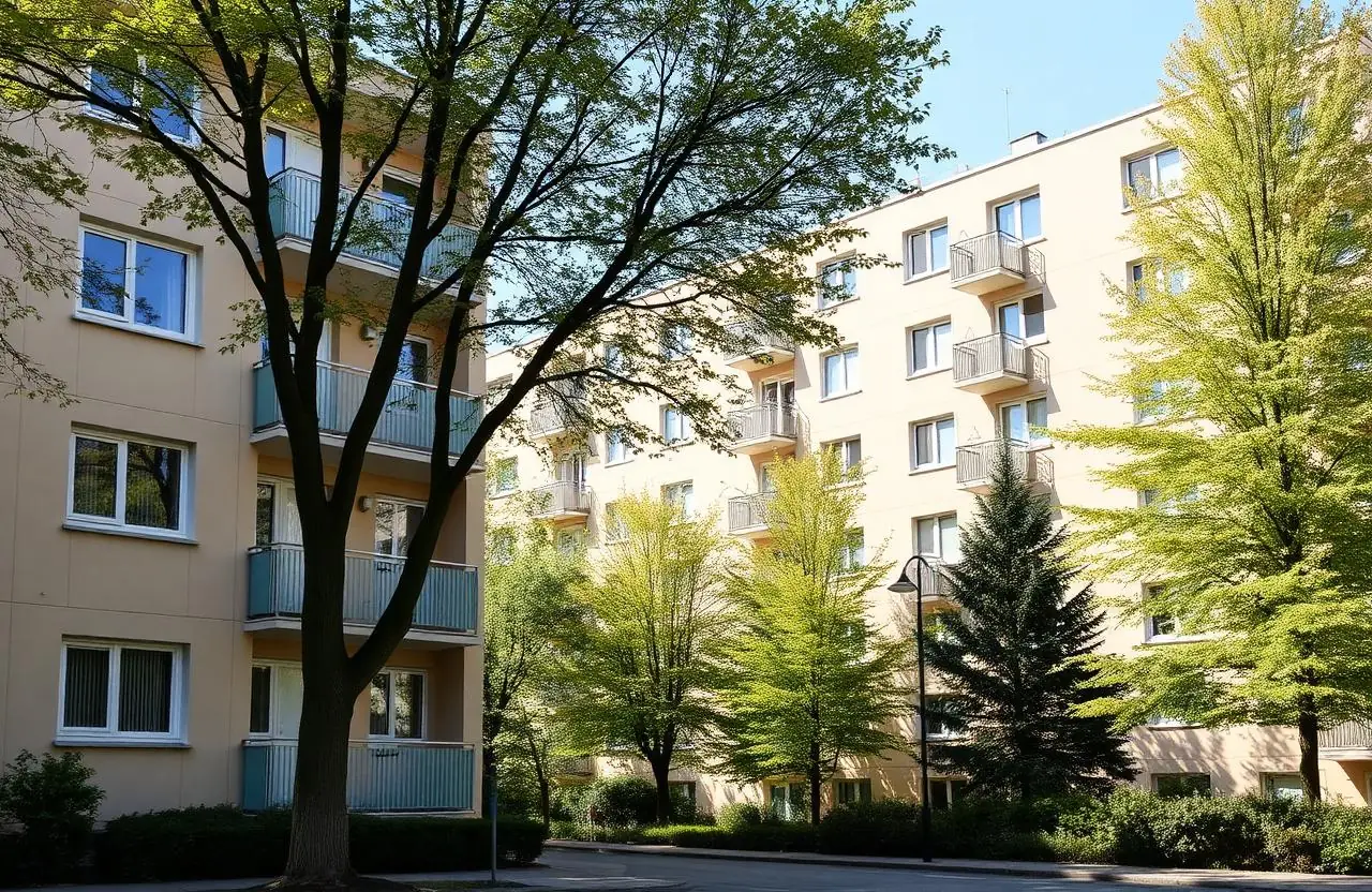 Sanierte Mehrfamilienhäuser in Dessau mit Bäumen – Symbolbild Mietverwaltung