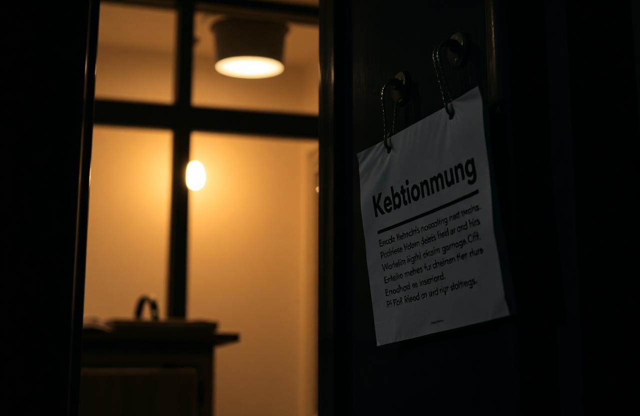 Kündigungsschreiben hängt an Wohnungstür eines Berliner Altbaus mit Schlüsselbund im Vordergrund – Eigenbedarfskündigung 2026