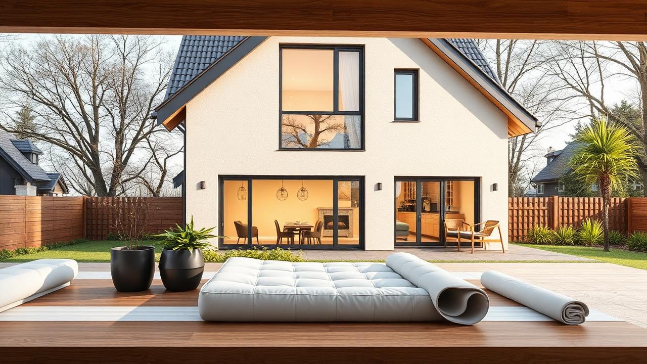 Sanierte Fassade eines Mehrfamilienhauses mit neuer Wärmepumpe – Modernisierungsumlage 2026