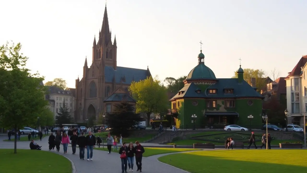 Magdeburger Dom und Grüne Zitadelle (Hundertwasserhaus) im goldenen Abendlicht