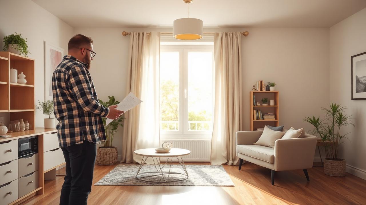 Vermieter und Mieter füllen Wohnungsübergabe-Protokoll mit Schlüssel und Klemmbrett aus